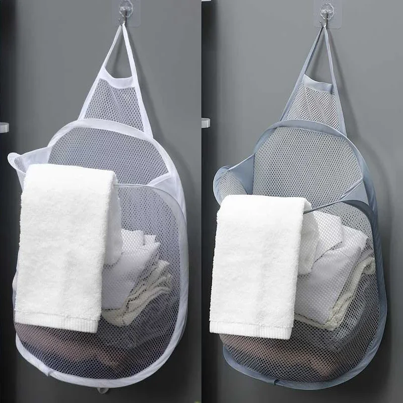 Closet Organizer Baby - Hanging Laundry Basket Foldable Mesh Storage