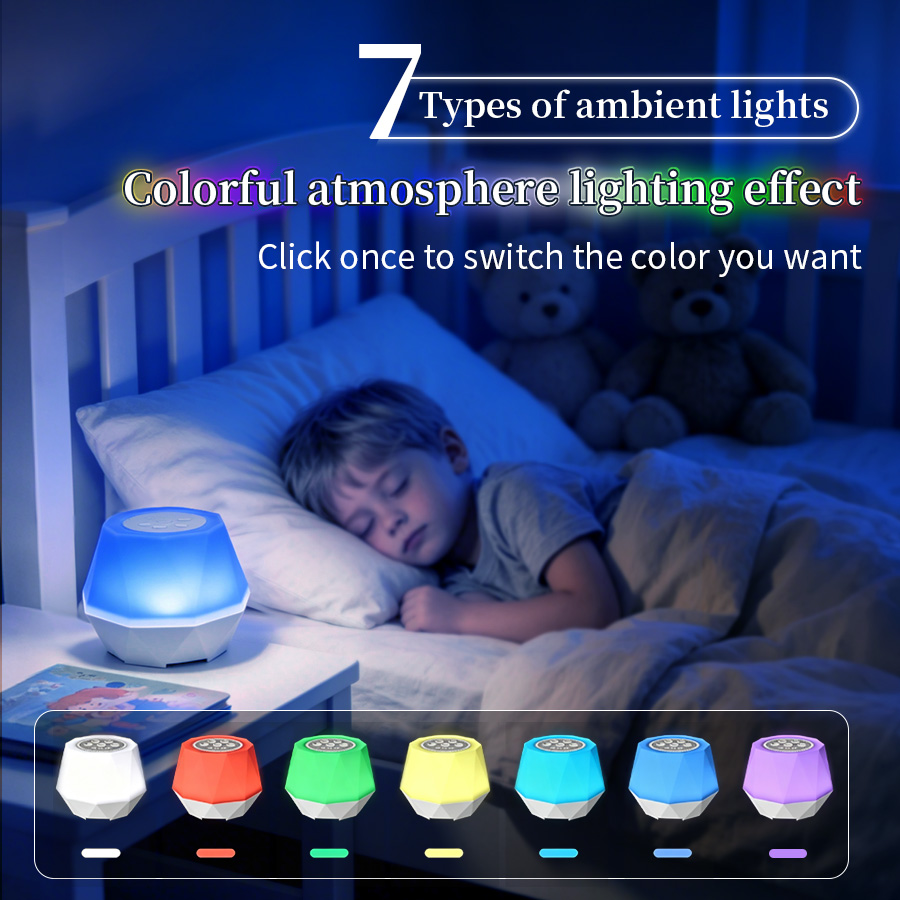 Baby Nursery Night Light - 7 Colors White Noise Function Night