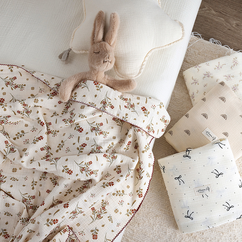 Baby Girl Nursery Quilt - Muslin Baby Swaddle Blanket Newborn Floral