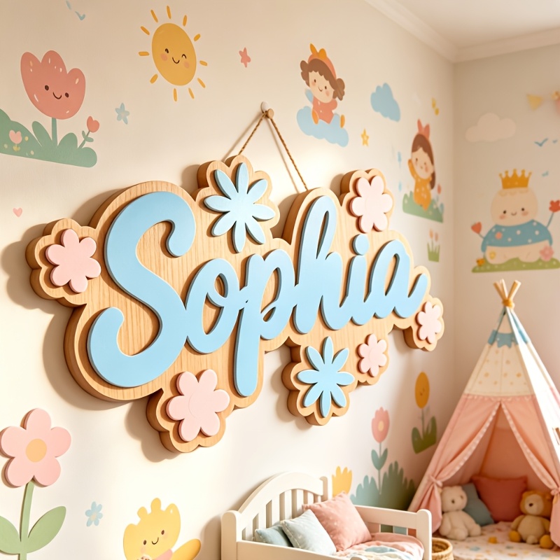 Baby Nursery Decor - Personalized Floral Themed Name Room Sign,