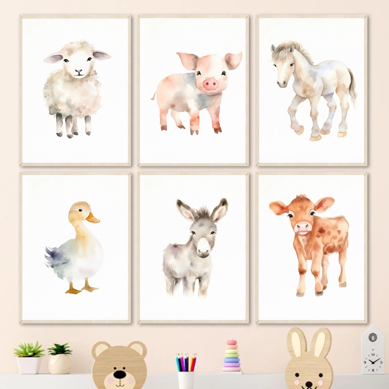 Watercolor Farm Animals Baby H - Baby Nursery Images recension och pris