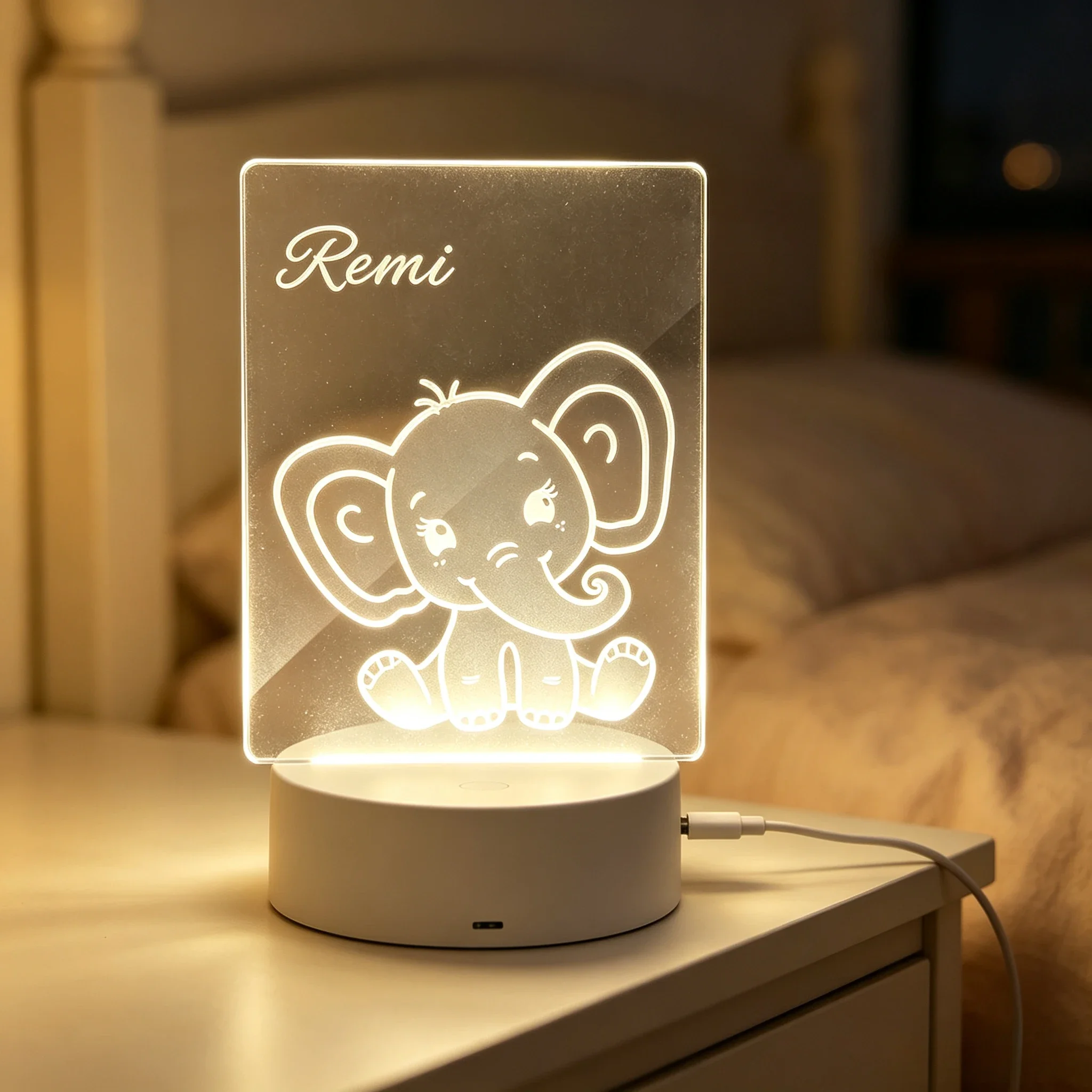 Custom Name Cute Baby Elephant - Baby Nursery Night Light recension och pris